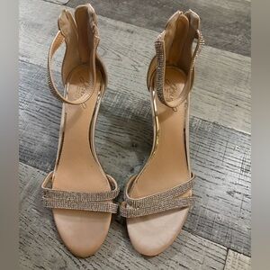 Jewel Badgley Mischka Nude Strappy Heels
